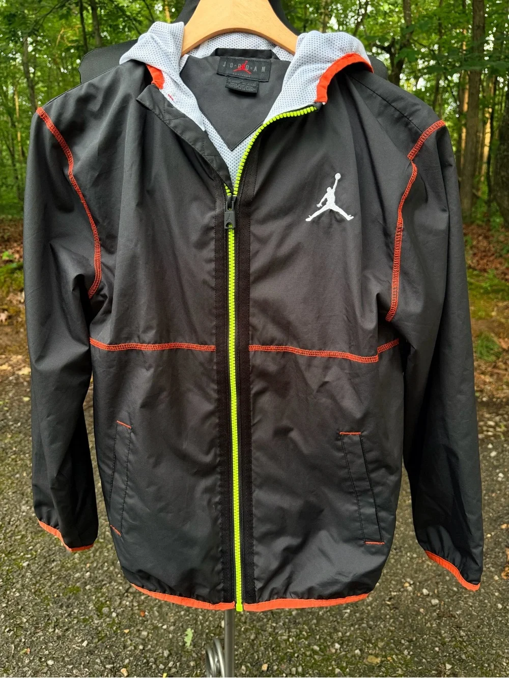 Jordan Youth Black Jacket with Neon Yellow-Green Zipper and Red Accents